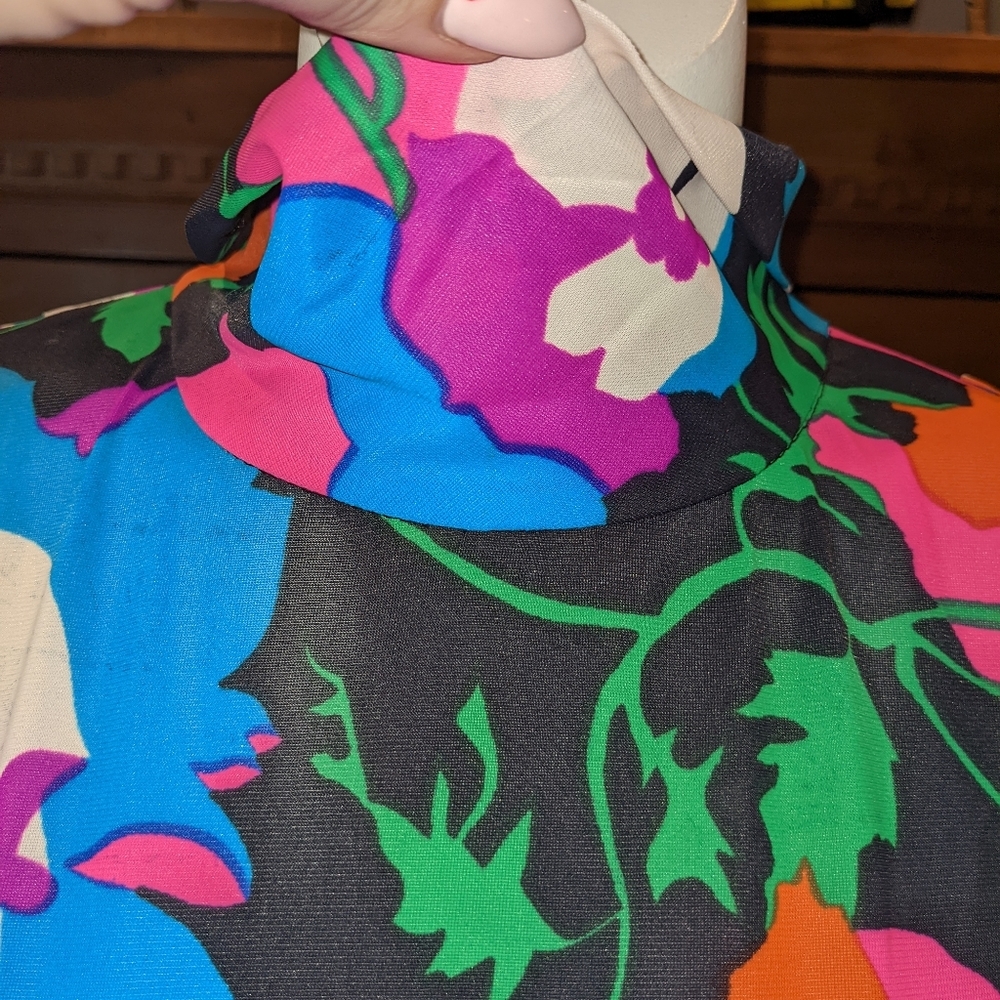 VTG 70's Psychedelic Dress Floor-length Long Sleeved Bright Florals Pucci Style - Picture 5 of 16